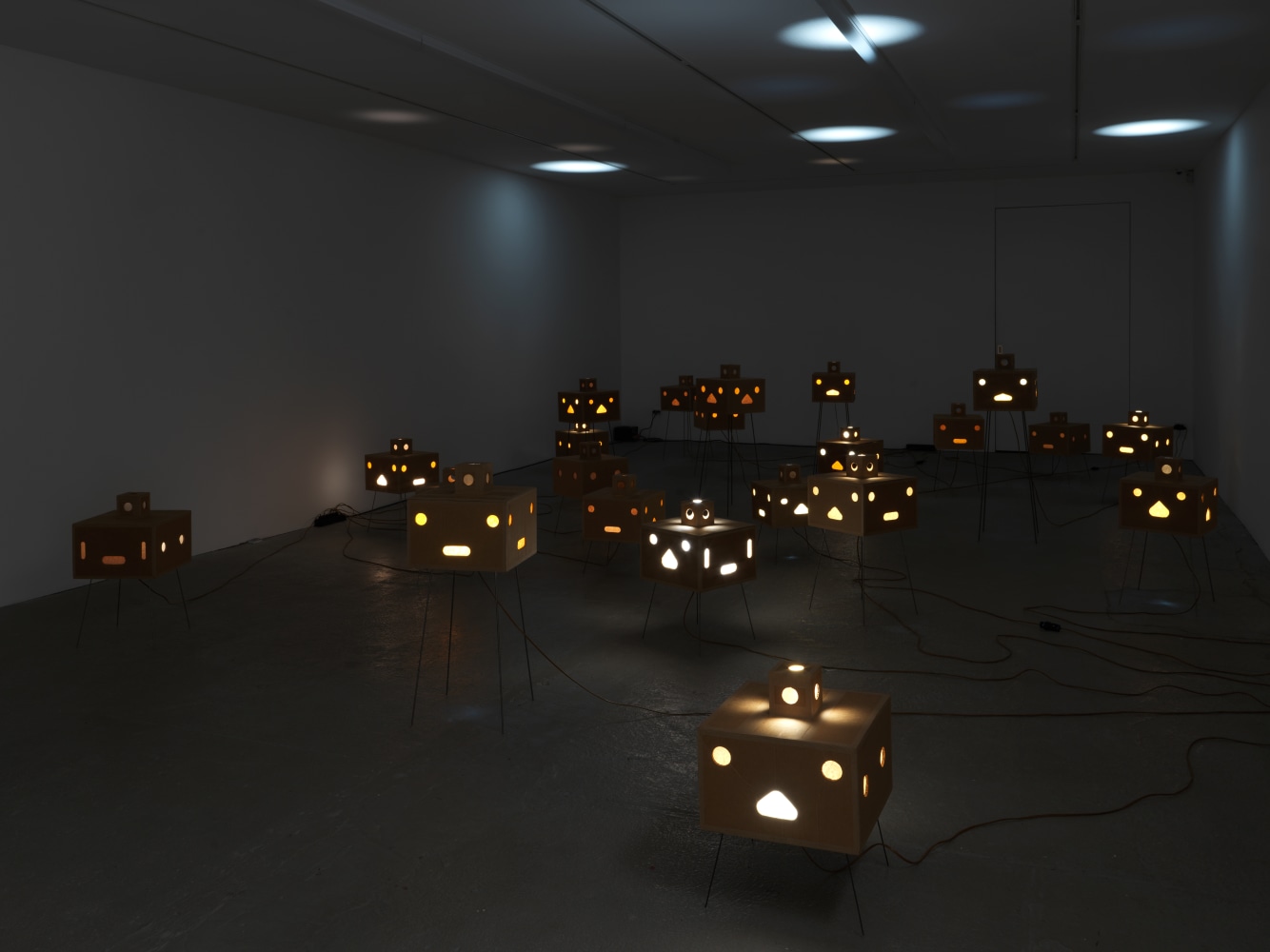 Installation view of Jean-Frédéric Schnyder paintings and cardboard sculpture exhibition