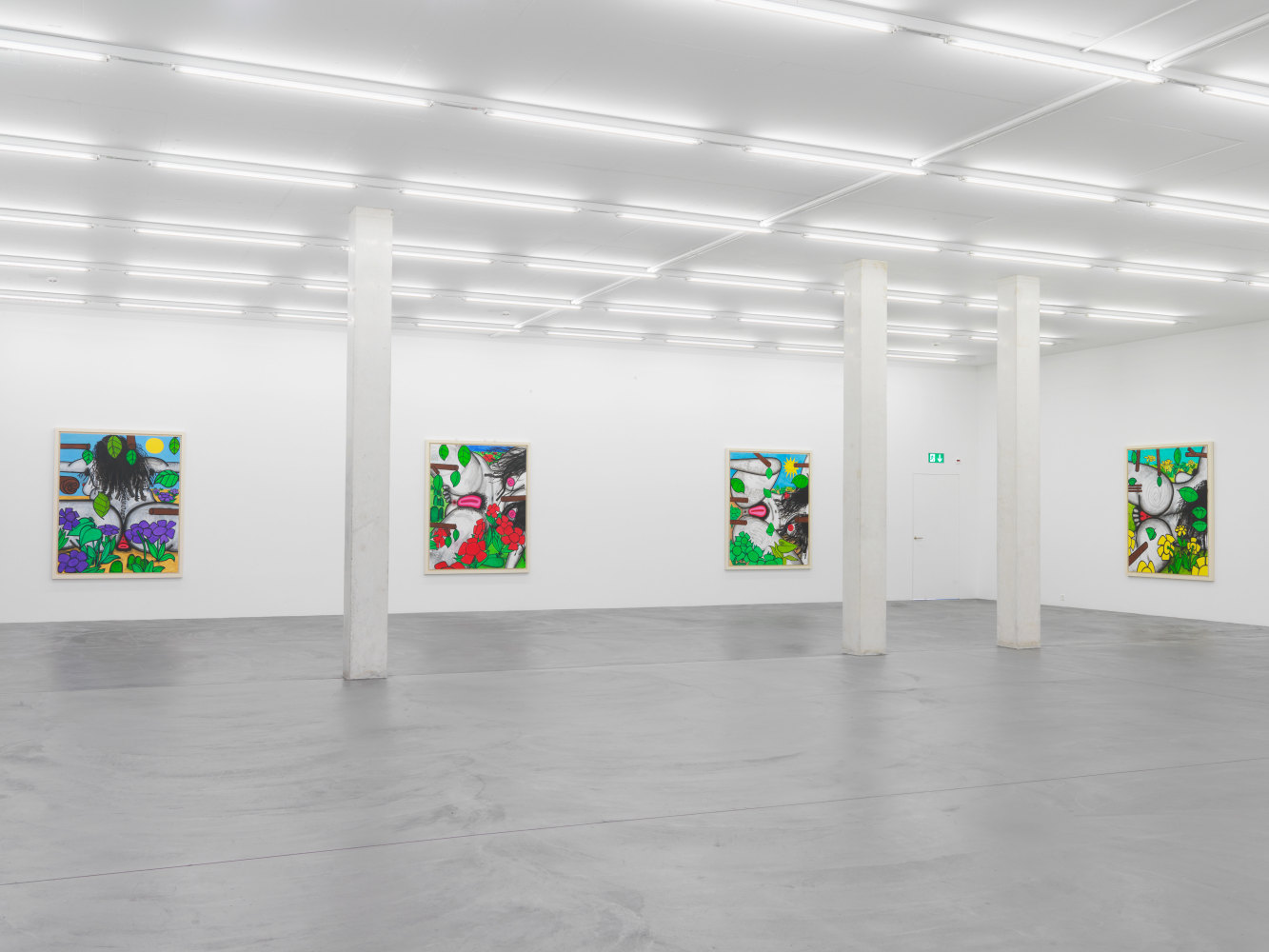 Installation view of Carroll Dunham painting and drawing exhibition