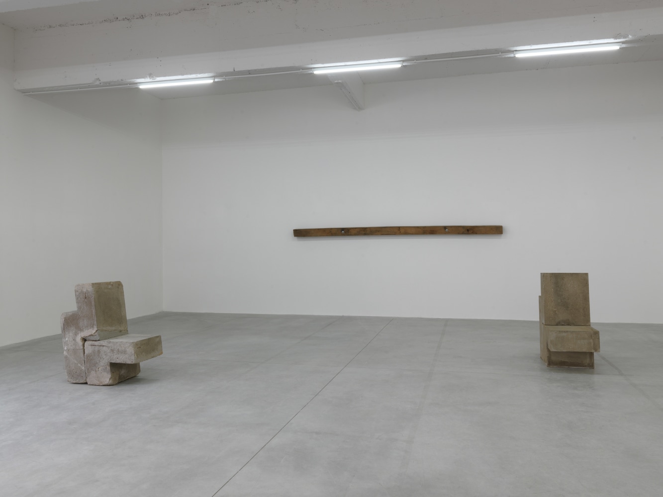 Installation view of sculptures by Oscar Tuazon