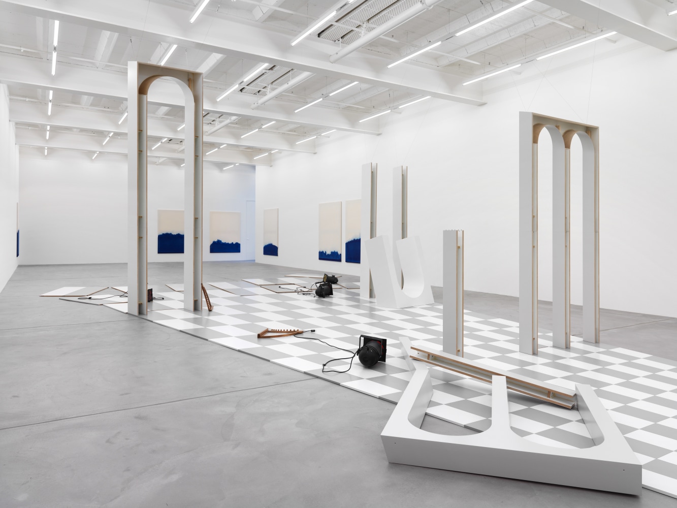 Installation view of paintings and sculptures by Latifa Echakhch