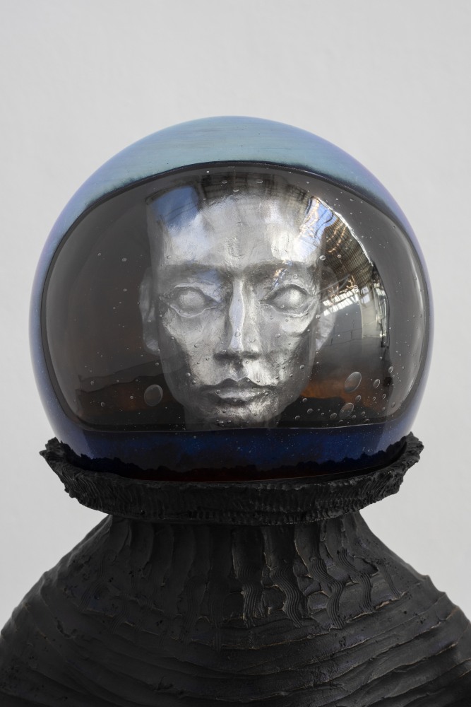Jean-Marie Appriou Standing Astronaut II (opaline) 2020 Bronze, aluminum, glass 118 x 33 x 52 cm / 46 1/2 x 13 x 20 1/2 in