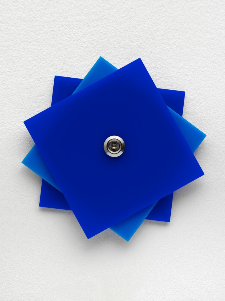 GERWALD&amp;nbsp;ROCKENSCHAUB&amp;nbsp;
Untitled
2015
Plexiglass (GS Blue 5H01, Blue 5H51), bolt, washer, 3 parts, 14 x 14 x 1.3 cm
14 x 14 x 1.5 cm / 5 1/2 x 5 1/2 x 1/2 inches