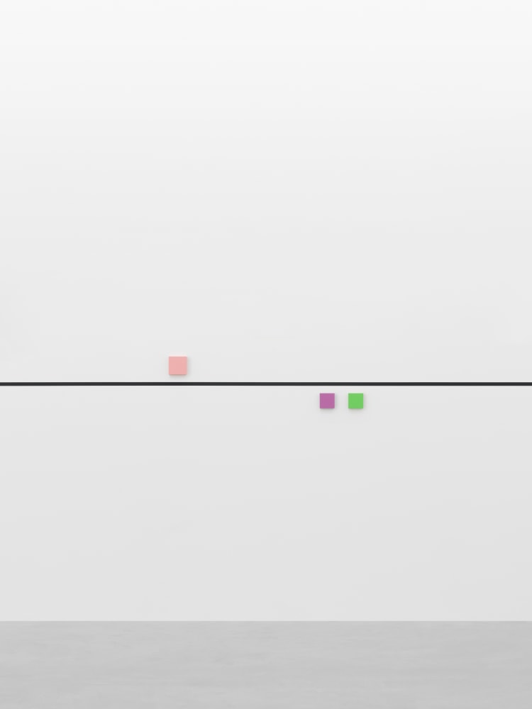 GERWALD ROCKENSCHAUB
bass+ (re)modification
2024
3 objects; lacquered MDF, black line on wall (2.5 cm wide, RAL9005 / deep black)
Unique
Object 1 12 x 12 x 3 cm / 4 3/4 x 4 3/4 x 1 1/8 in
Object 2 10 x 10 x 3 cm / 3 7/8 x 3 7/8 x 1 1/8 in
Object 3 10 x 10 x 3 cm / 3 7/8 x 3 7/8 x 1 1/8 in
Dimensions variable
ROCKE60254