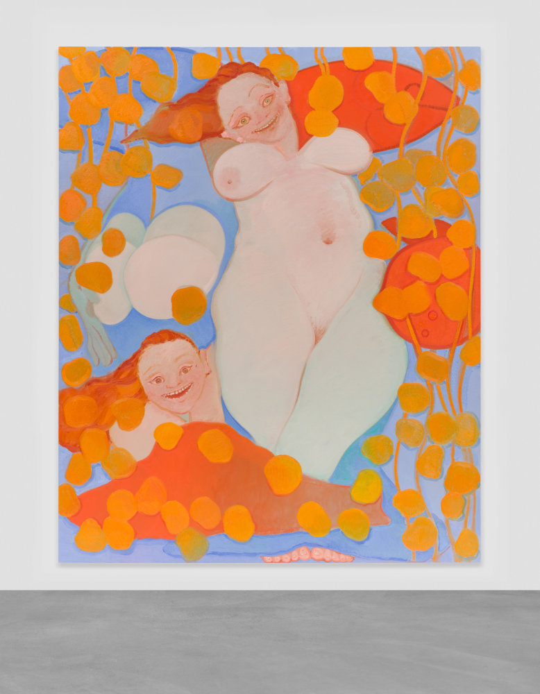 painting of orange waterlilies a woman and child by Sofia Mitsola