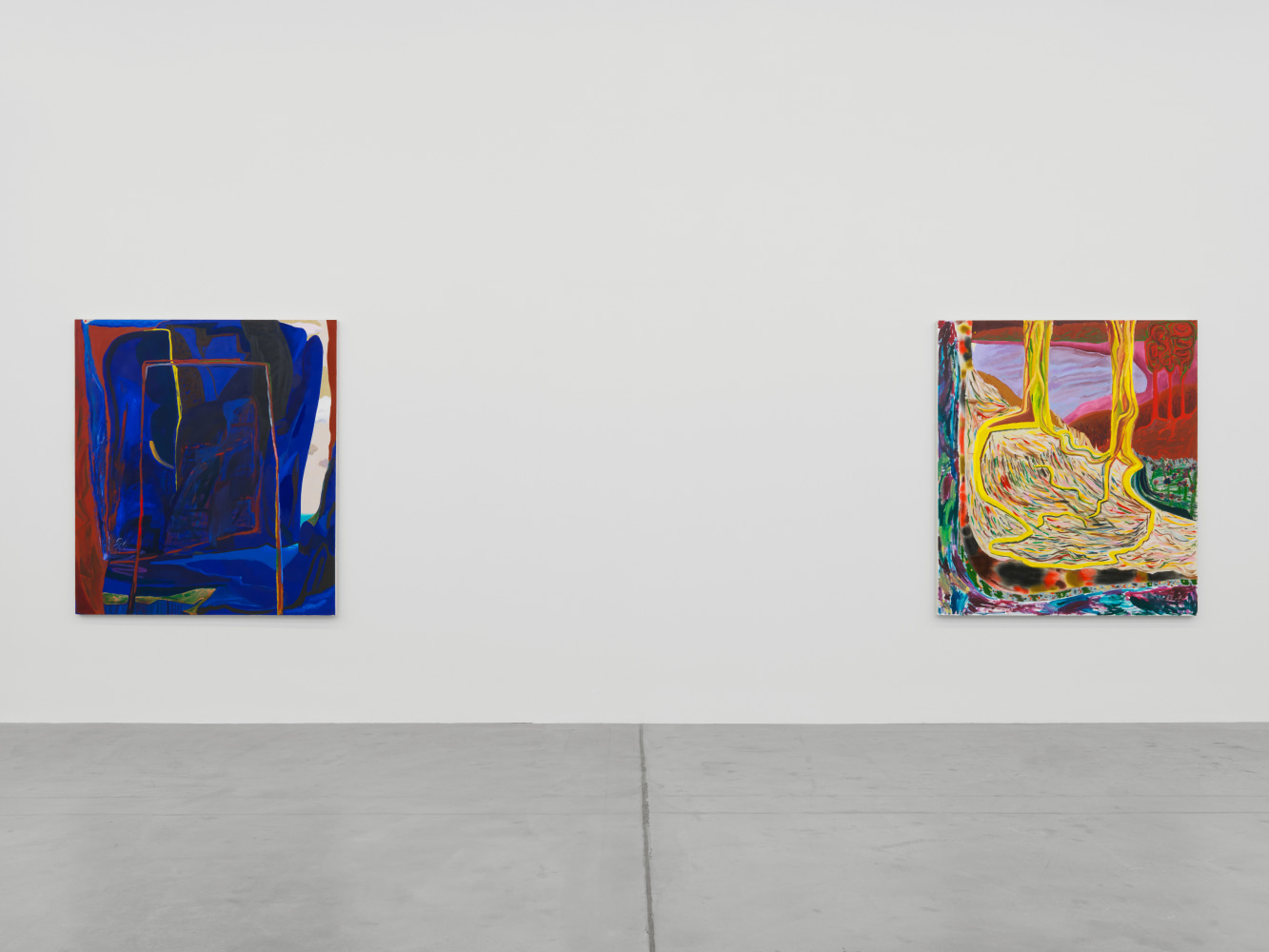 Installation view of Shara Hughes paintings exhibition