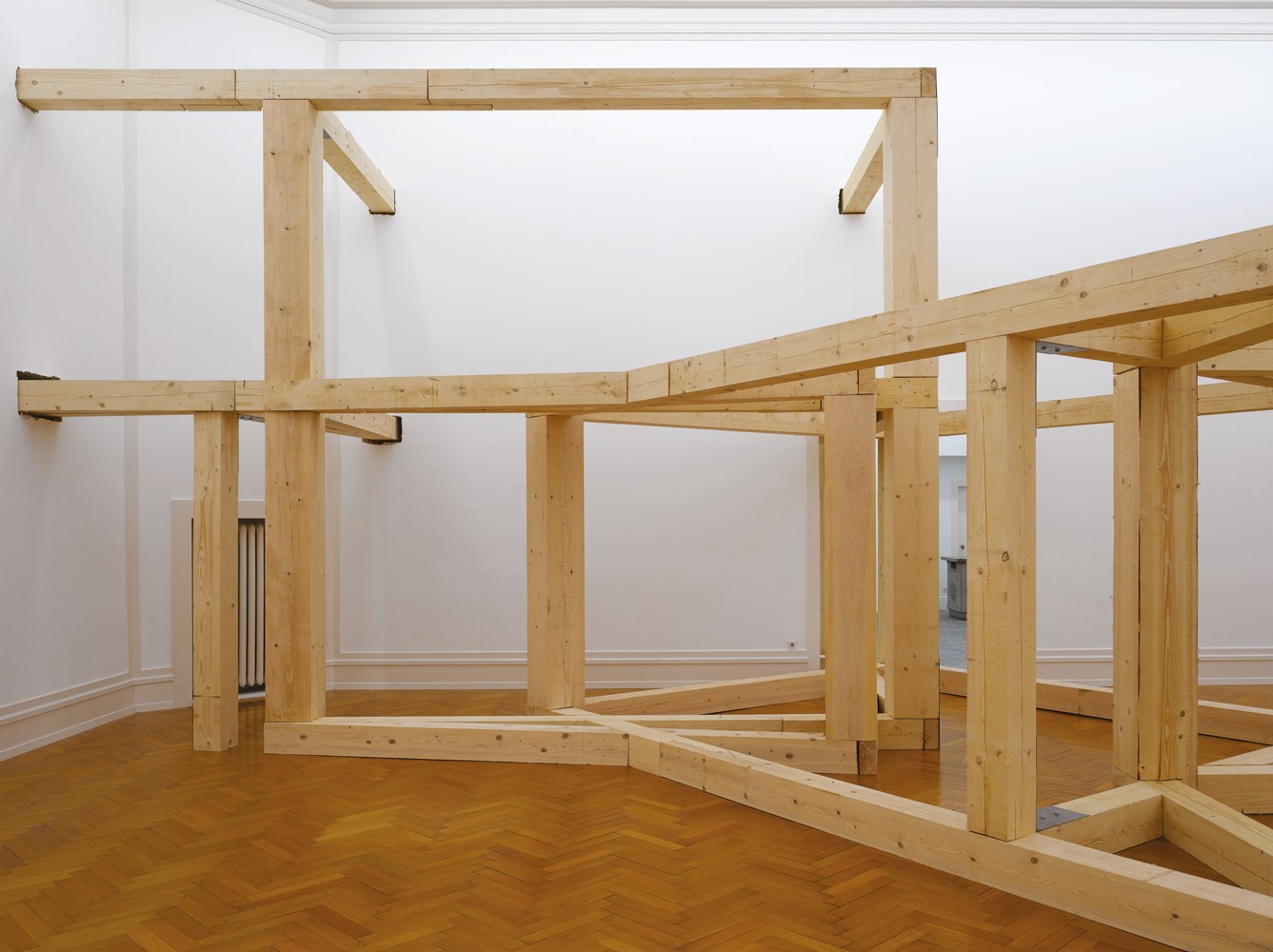 Installation view of sculpture by Oscar Tuazon