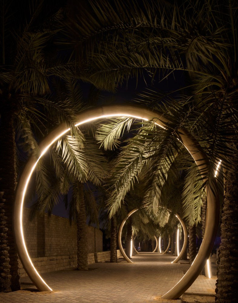 Installation view, Oscar Tuazon, Light Rings, Noor Riyadh 2023, Riyadh, Saudi Arabia