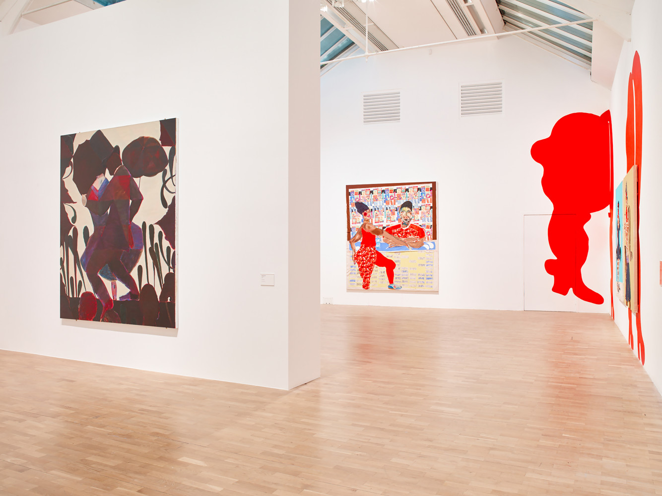 Installation view of paintings by Tschabalala Self