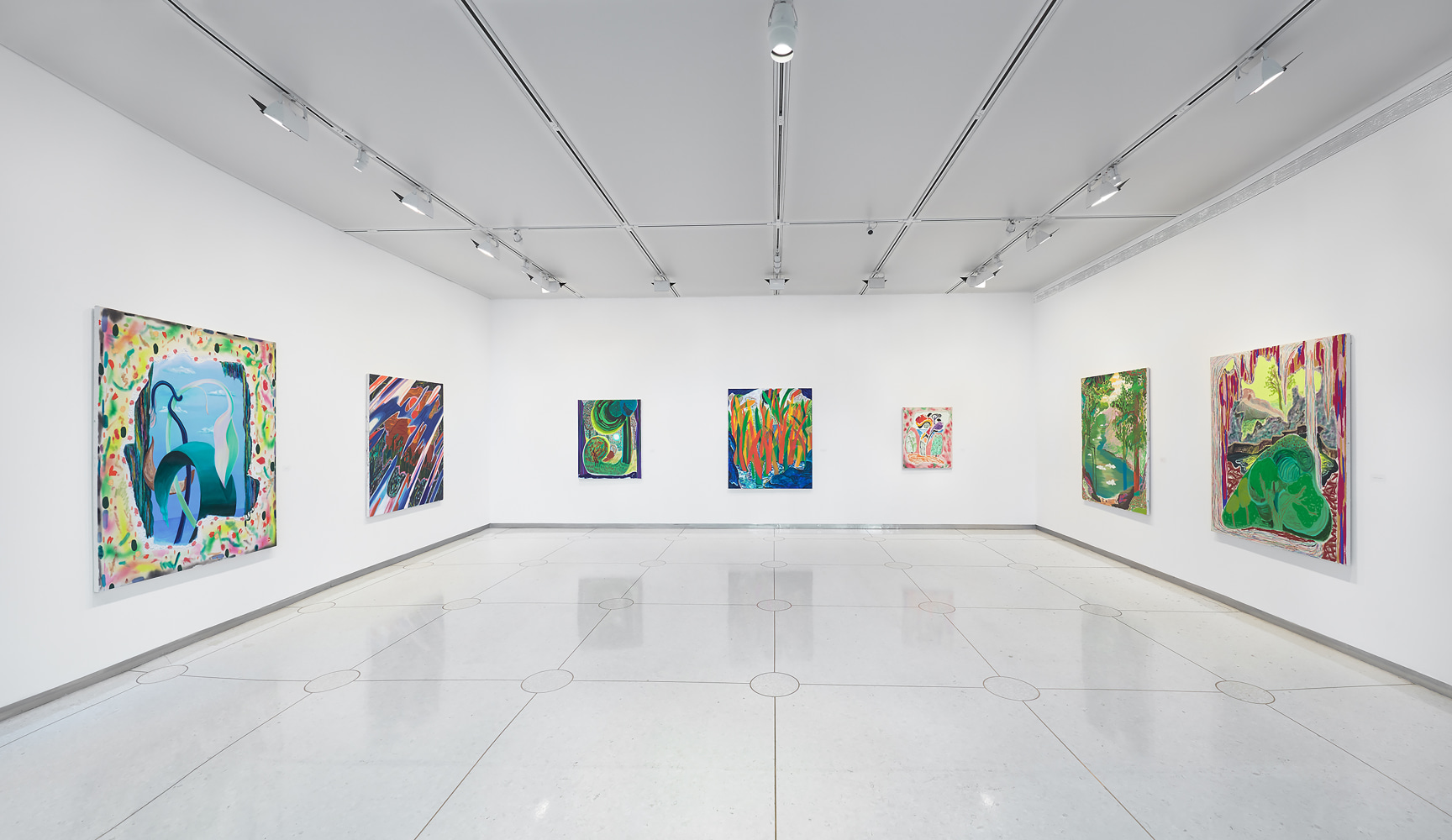 Installation view of Paintings by Shara Hughes