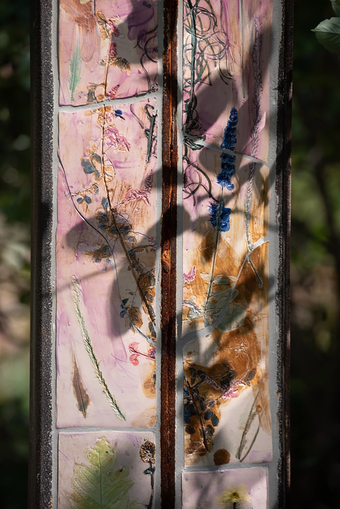 Installation view of outdoor sculptures by Sam Falls