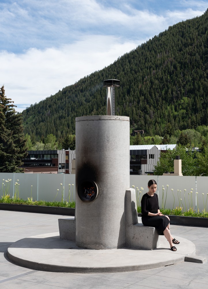 Installation view of sculpture by Oscar Tuazon