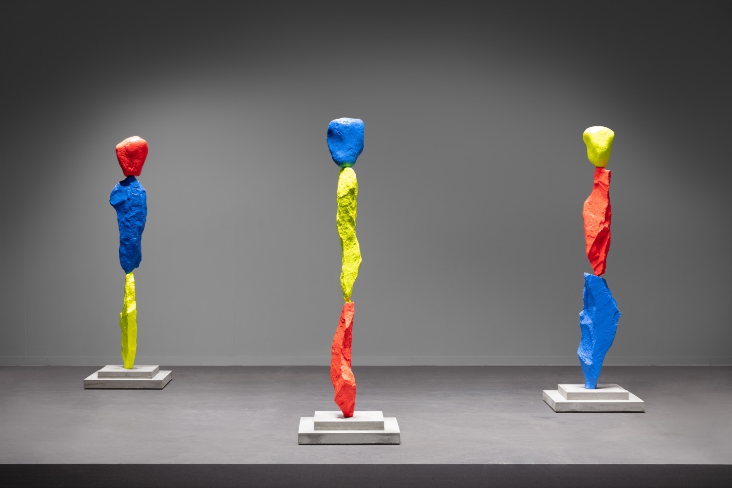 installation view of sculptures by Ugo Rondinone