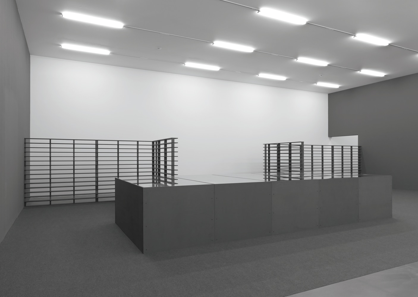 Installation view of sculptures by Liam Gillick