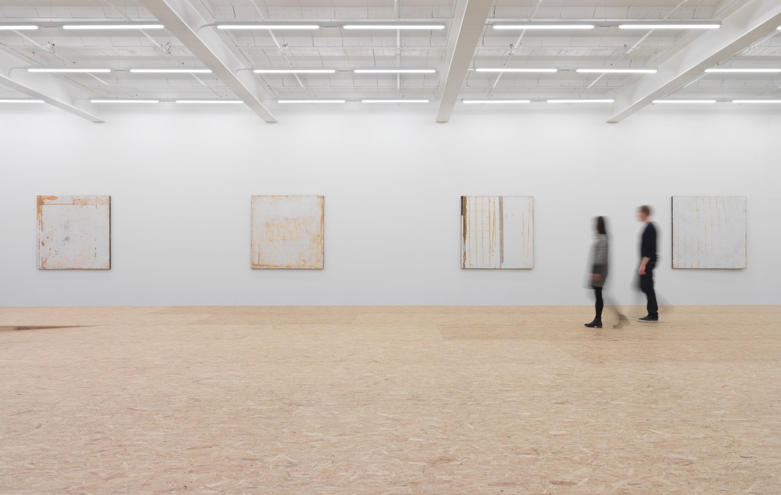 Installation view of Oscar Tuazon sculptures and floor installation exhibition