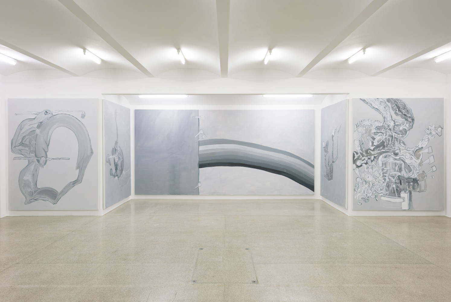 Installation view of paintings by Tobias Pils