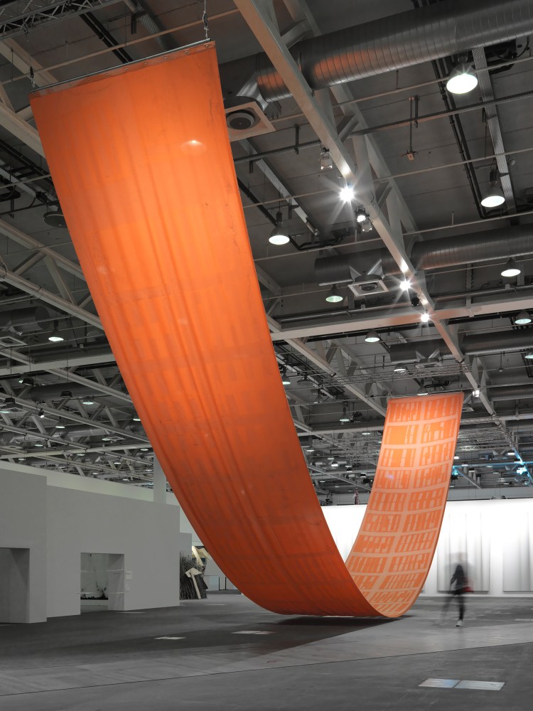 Installation view of sculpture by Sam Falls