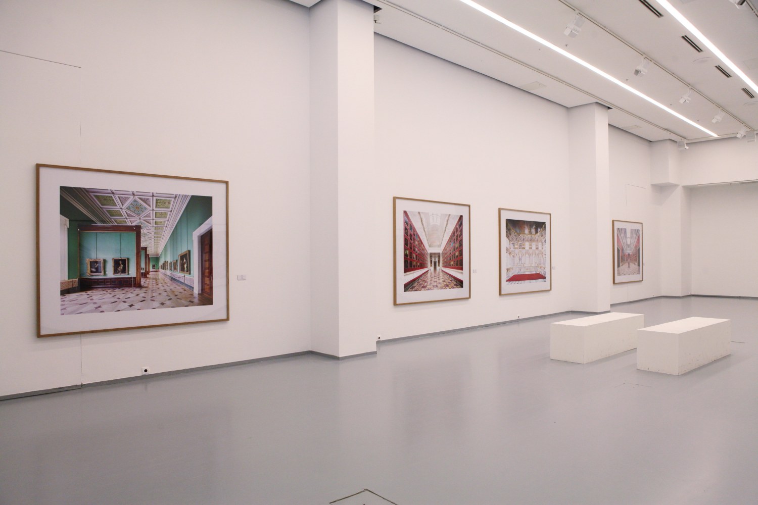 Installation view of photographs by Candida Höfer