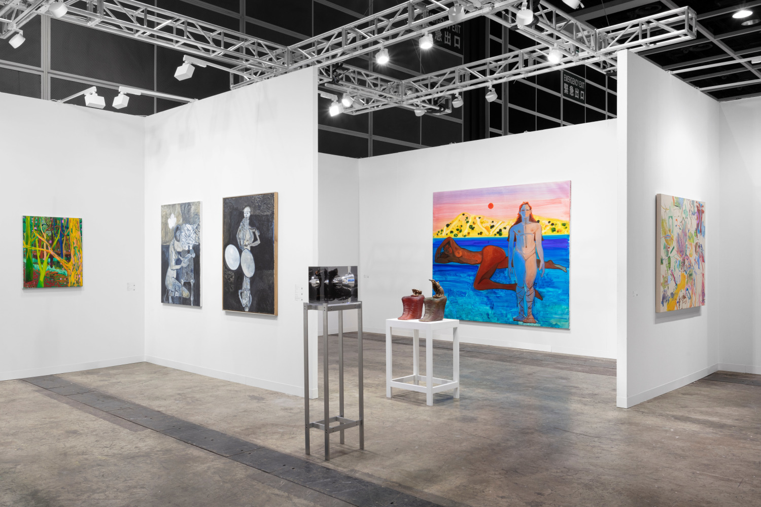 Installation view,&amp;nbsp;Doug Aitken,&amp;nbsp;Jean-Marie Appriou,&amp;nbsp;Carroll Dunham,&amp;nbsp;Matthew Angelo Harrison,&amp;nbsp;Shara Hughes,&amp;nbsp;Karen Kilimnik,&amp;nbsp;Sofia Mitsola,&amp;nbsp;Tobias Pils,&amp;nbsp;Ugo Rondinone,&amp;nbsp;Tschabalala Self,&amp;nbsp;Josh Smith, and&amp;nbsp;Sue Williams, Galerie Eva Presenhuber, Art Basel Hong Kong 2024