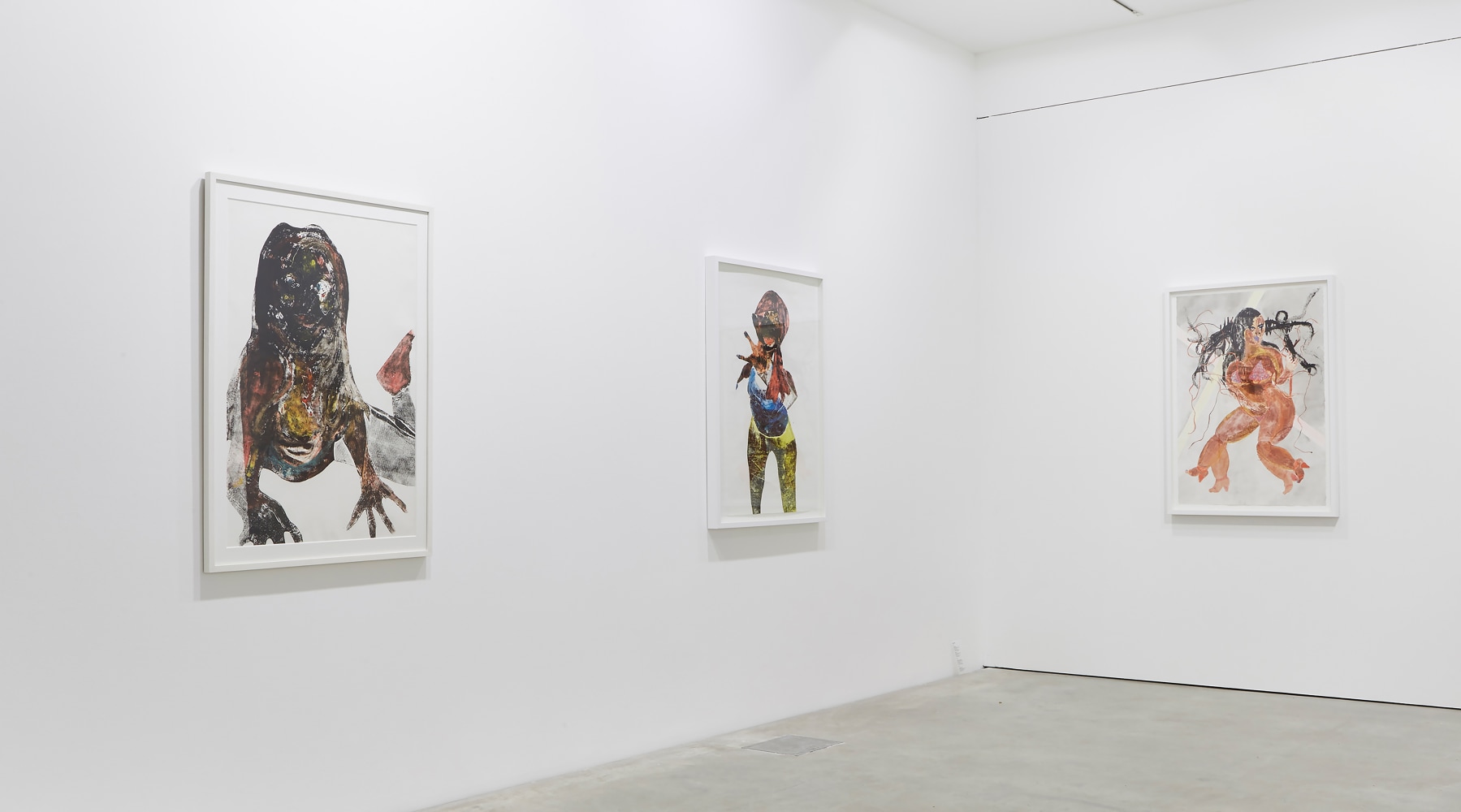 Installation view of paintings by Tschabalala Self