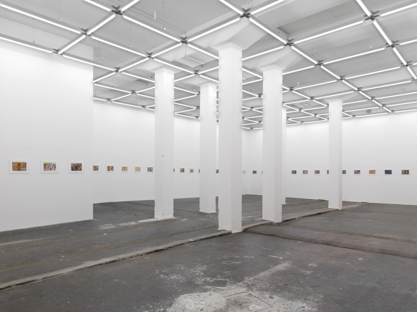 Installation view of Jean-Frédéric Schnyder paintings and sculpture exhibition