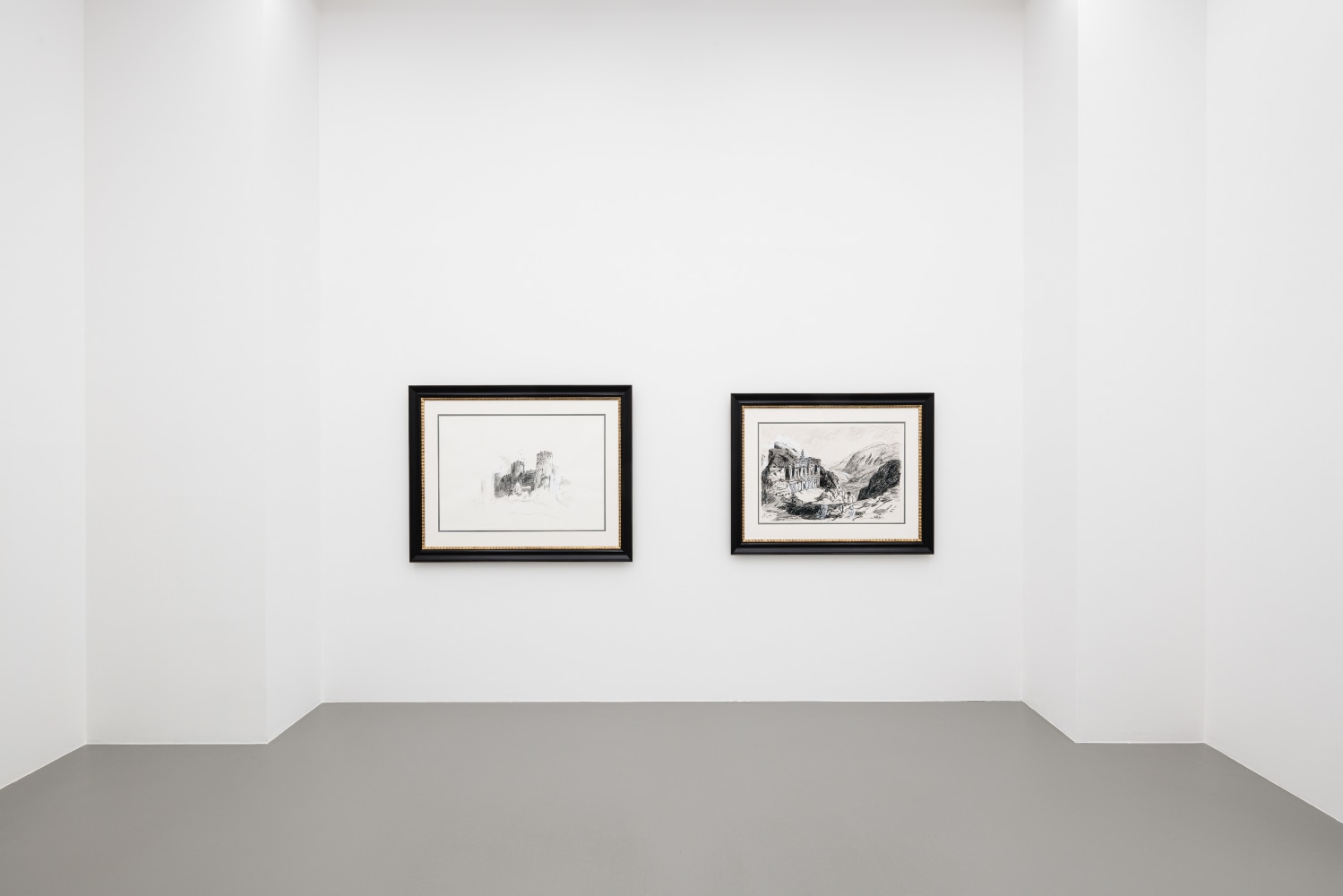 installation view of drawings and paintings by Karen Kilimnik