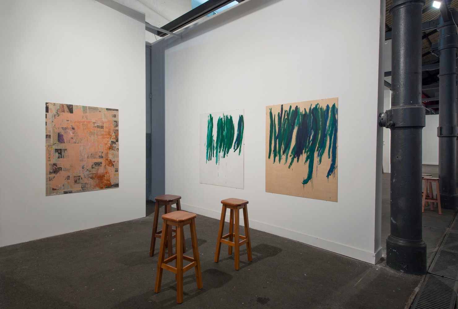 Installation view of paintings by Josh Smith