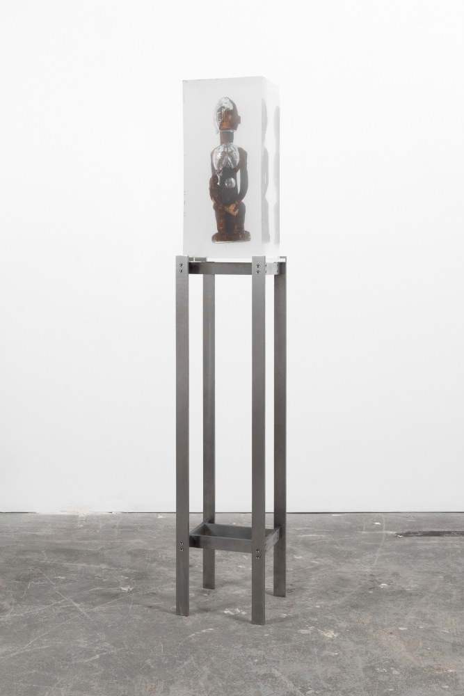 MATTHEW ANGELO HARRISON
Mother Still Holds You
2024
Wooden figure, polyurethane resin, steel, acrylic
Sculpture 56 x 24.5 x 21 cm / 22 x 9 5/8 x 8 1/4 in
Pedestal 112 x 27.5 x 27.5 cm / 44 1/8 x 10 7/8 x 10 7/8 in
HARRI60090