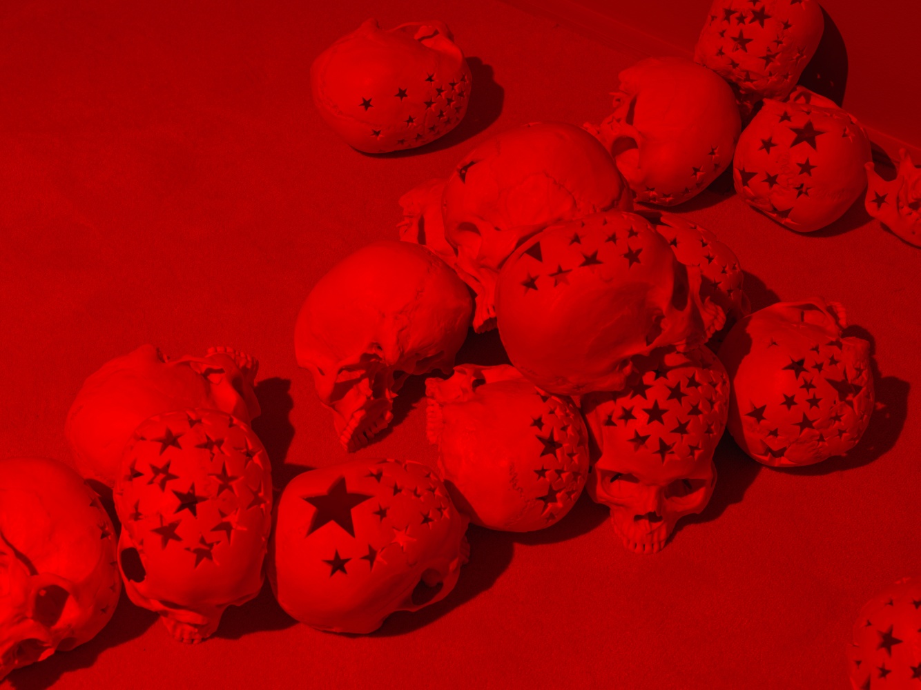 Douglas Gordon Happy Birthday to Me... 2008 (ongoing) Human skull replicas with five-pointed star-shaped holes carved out Dimensions variable / Minimal room size 7x7 m