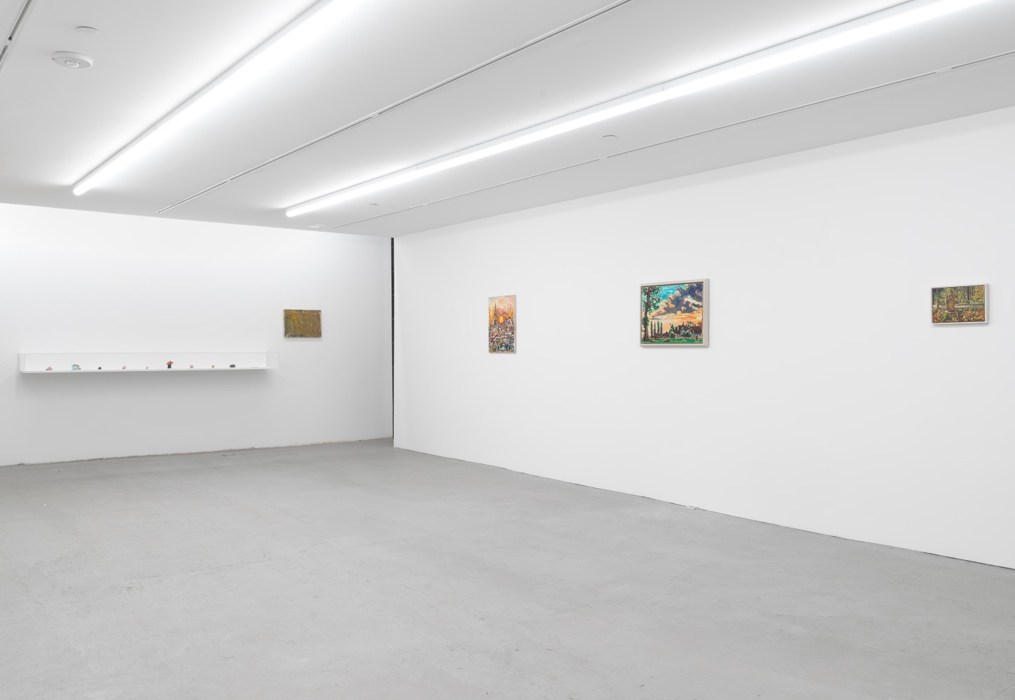 Installation view of Jean-Frédéric Schnyder paintings and sculpture exhibition