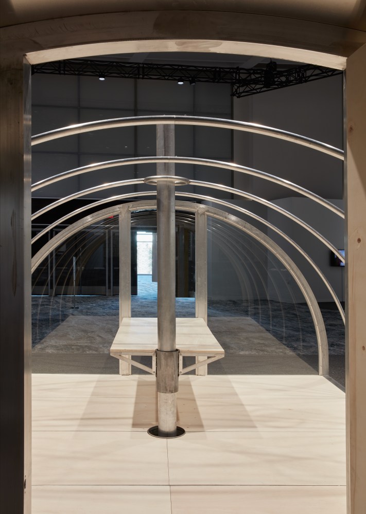 Installation view of sculpture by Oscar Tuazon