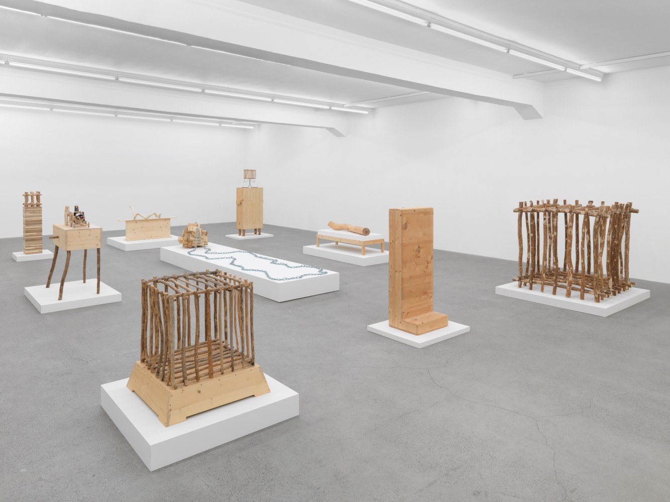 Installation view of Jean-Frédéric Schnyder paintings and sculpture exhibition