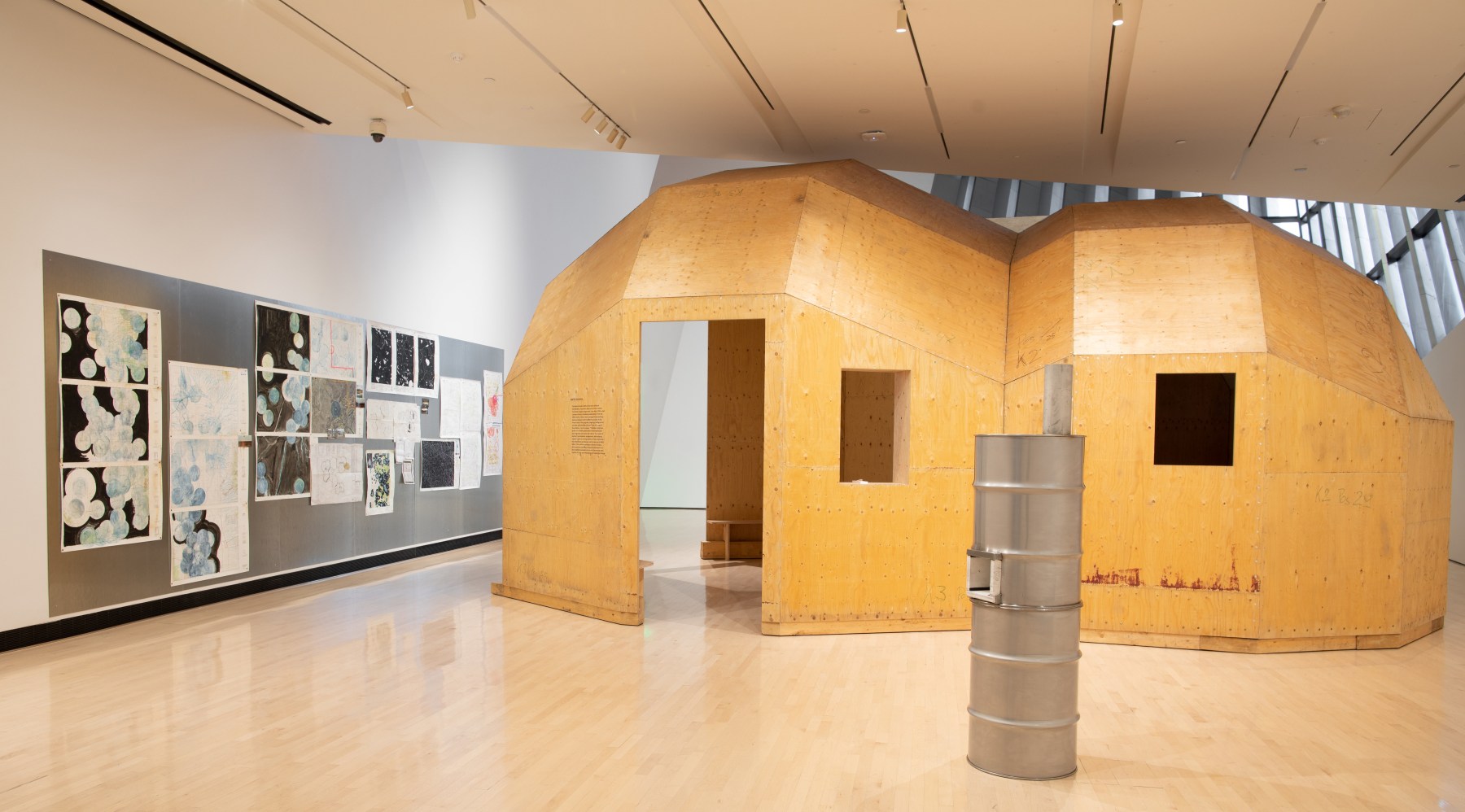 Installation view of sculptures by Oscar Tuazon