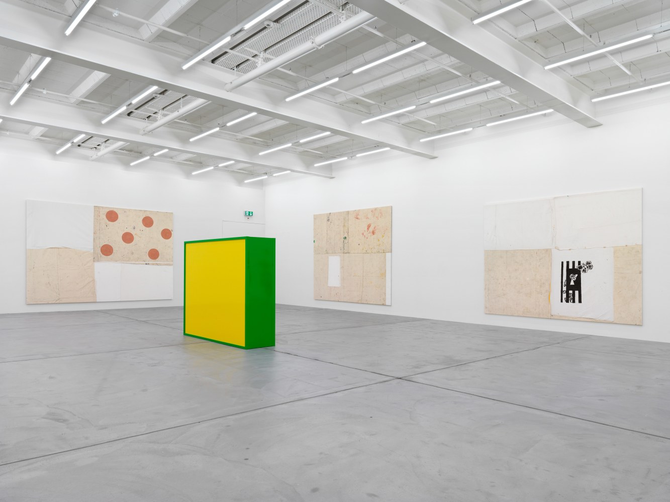 Installation view of Joe Bradley painting and sculpture exhibition