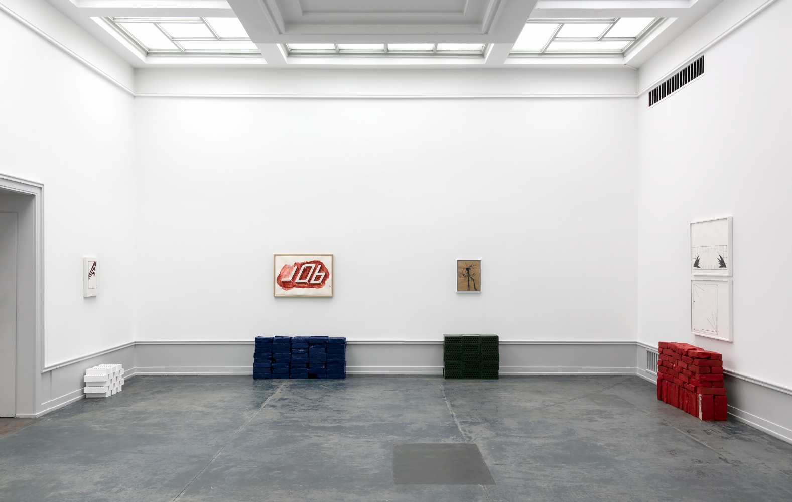 Installation view of sculptures by Matias Faldbakken