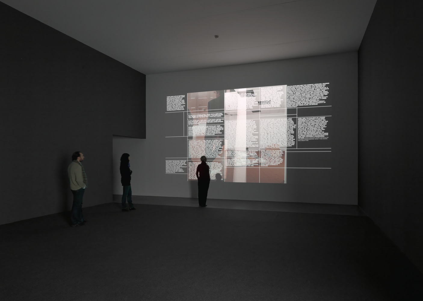 Installation view of video work by Liam Gillick