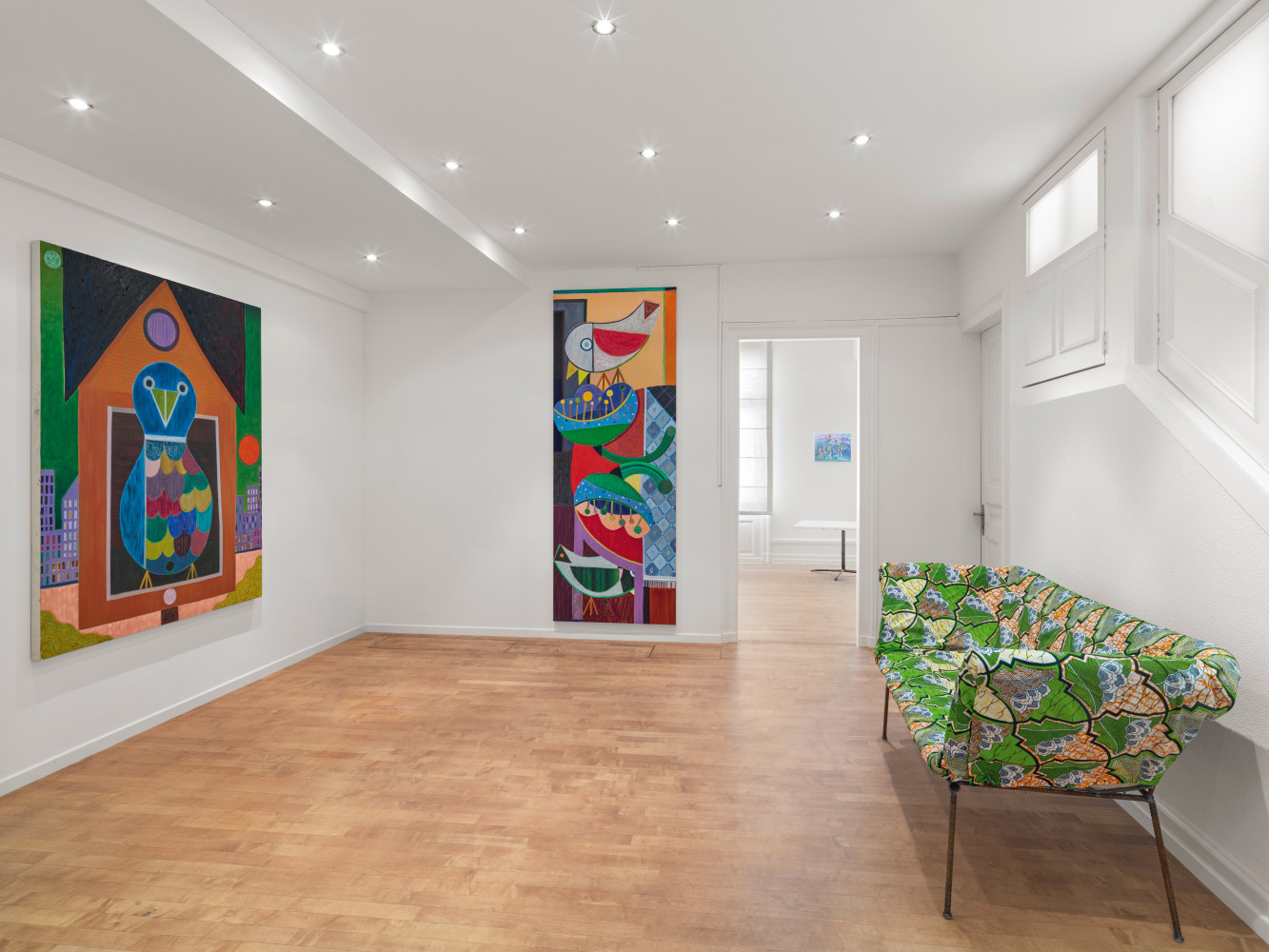 Installation view, Joe Bradley, Austin Eddy, Karen Kilimnik, Ugo Rondinone, Josh Smith, Franz West, Galerie Eva Presenhuber, Troisi&amp;egrave;me &amp;Eacute;tage, Waldmannstrasse, Zurich, 2025
