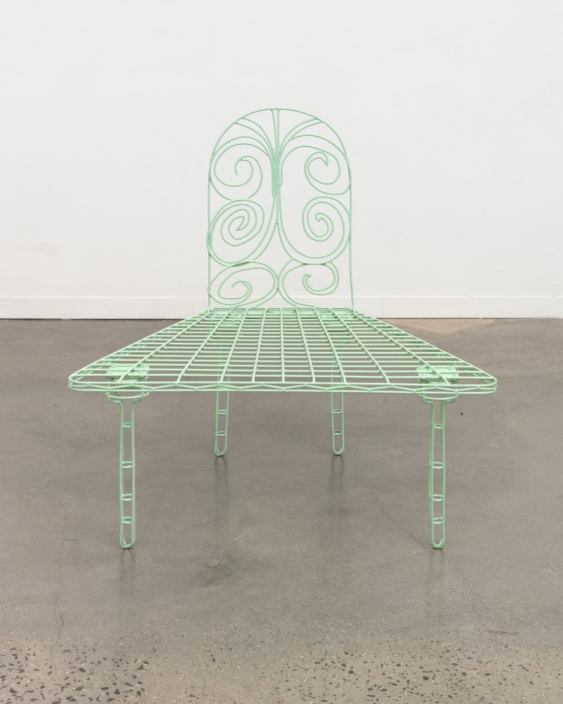 TSCHABALALA SELF
Wide Base Lounge #1 (Green)
2021
Hand formed and welded steel rods, powder coat finish; custom fabric and Dacron
Unique variation (Green) from Ed. of 6 + 2 AP
109 x 106.5 x 95.5 cm / 43 x 42 x 37 1/2 in
SELF 53906