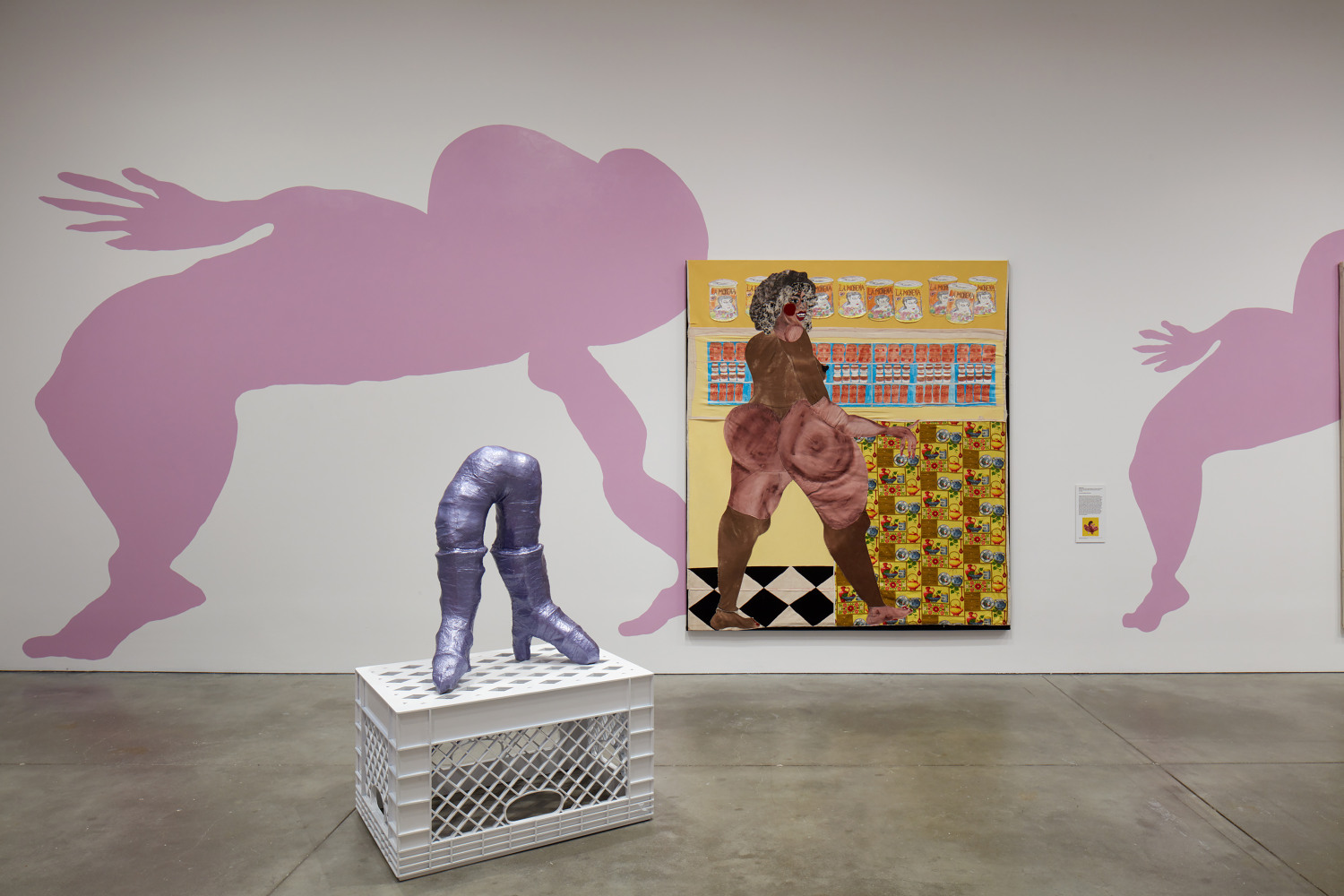 Installation view of paintings and sculptures by Tschabalala Self