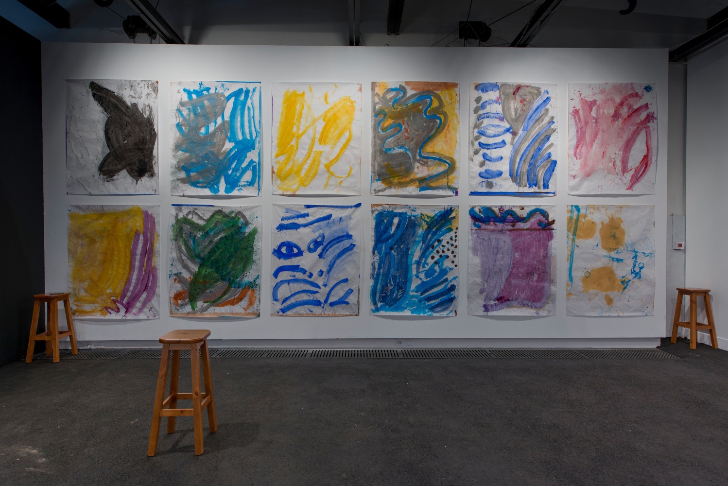 Installation view of paintings by Josh Smith