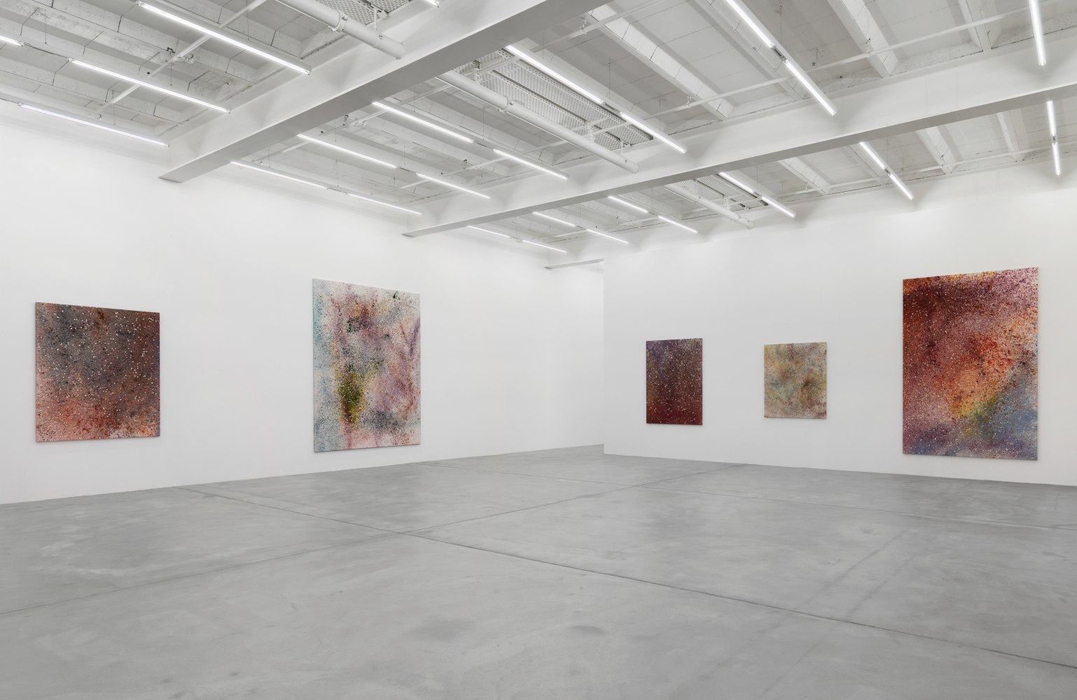 Installation view of Sam Falls paintings exhibition