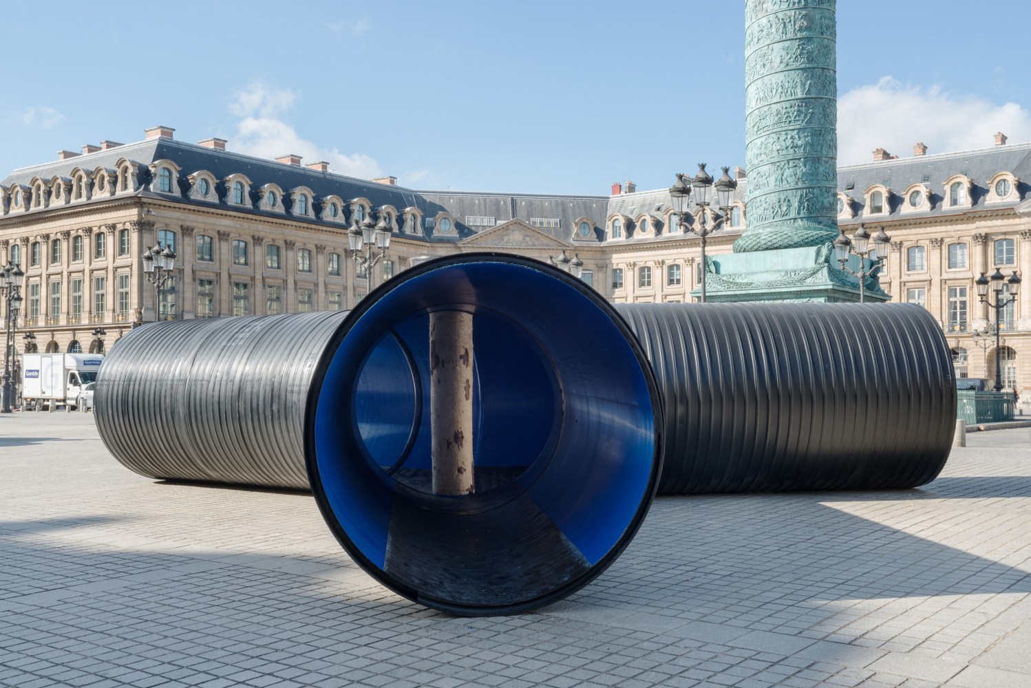 Installation view of sculpture by Oscar Tuazon