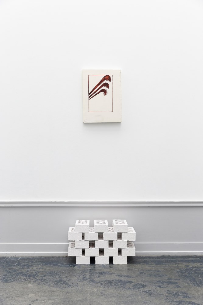 Installation view of sculptures by Matias Faldbakken