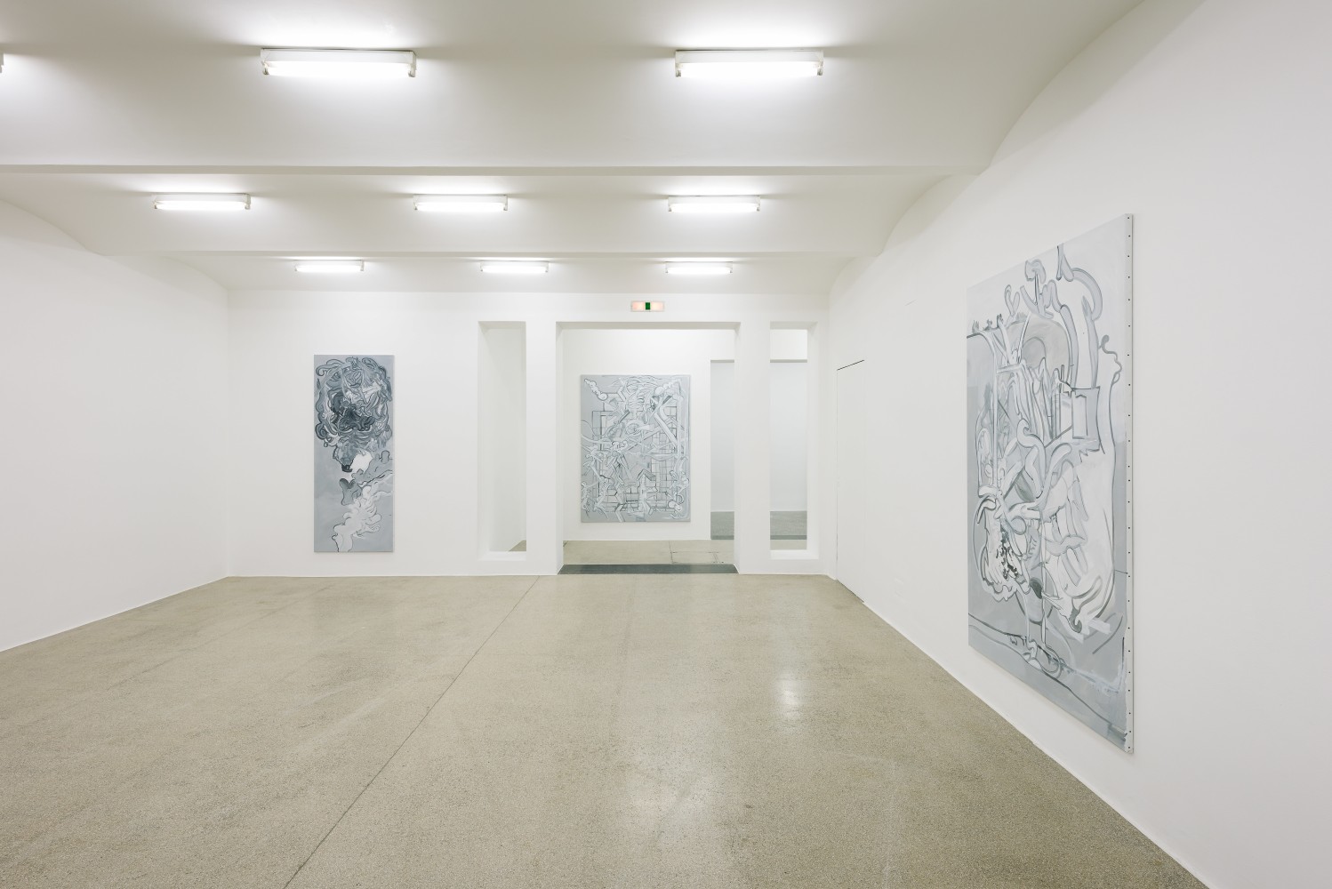 Installation view of paintings by Tobias Pils