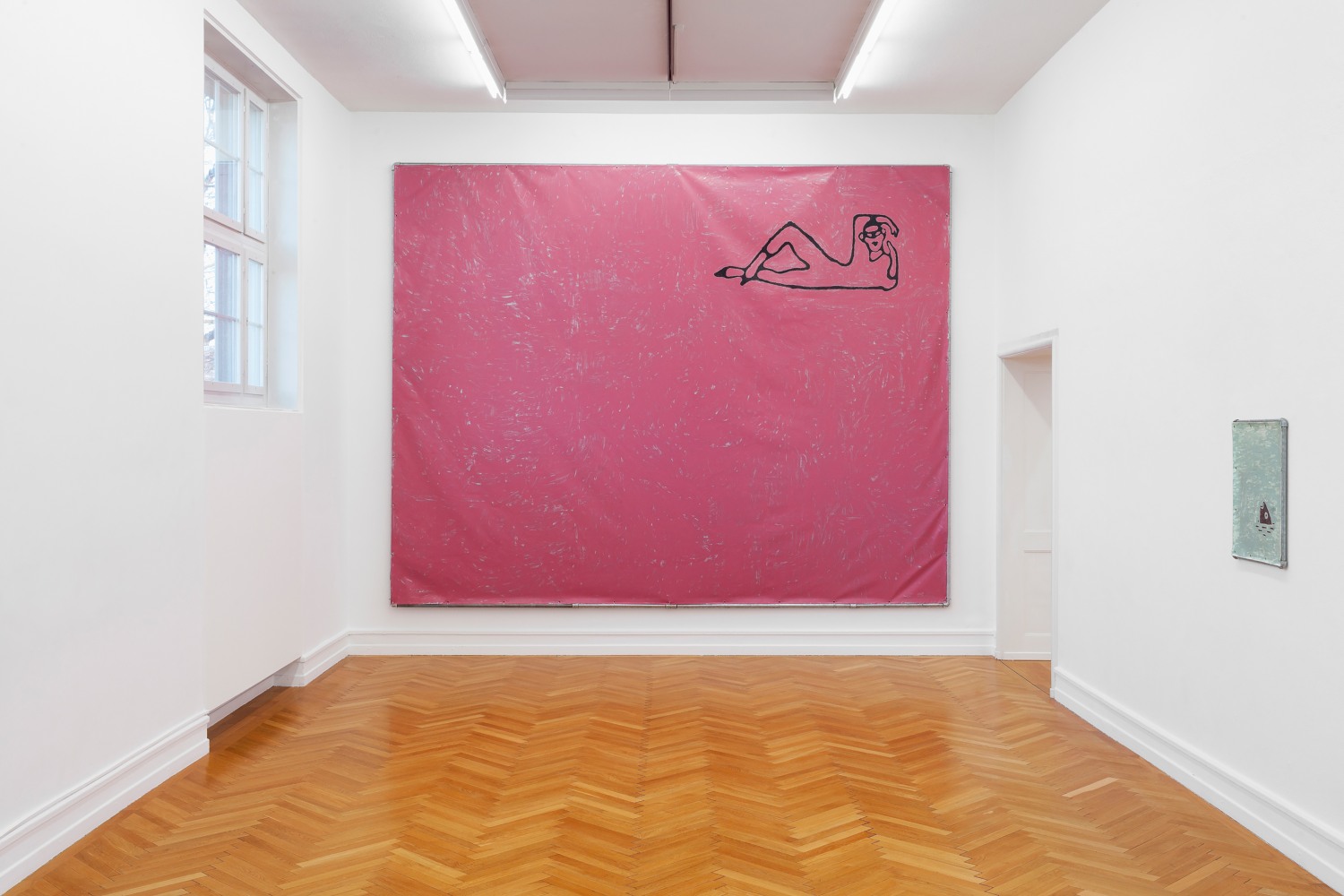 Installation views of paintings by Valentin Carron
