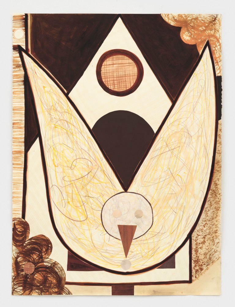 Autumnal Dawn.

2023

Walnut ink, colored pencil, Flashe, cut paper on paper

Sheet 76 x 56.5 cm / 30 x 22 1/4 in

Frame 89.5 x 70.5 x 3.5 cm / 35 1/4 x 27 3/4 x 1 3/8 in

&amp;copy; Austin Eddy