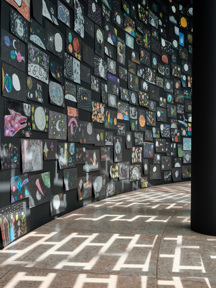 Installation view of paintings and sculptures by Ugo Rondinone