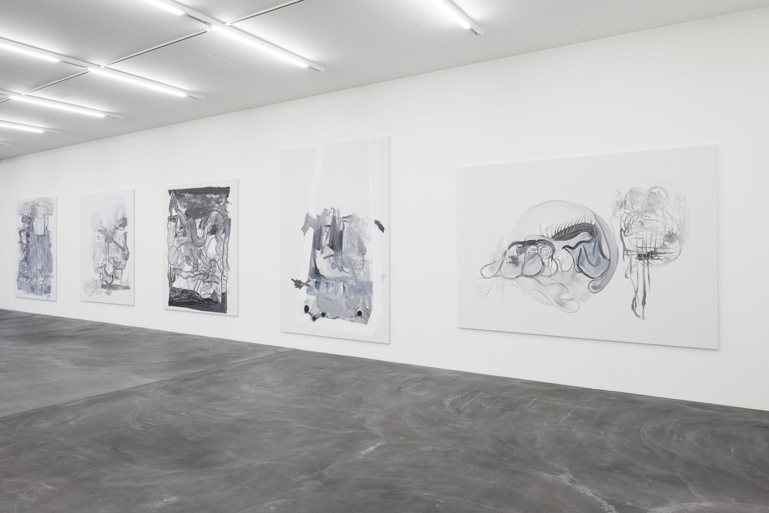 Installation view of Tobias Pils paintings and works on paper exhibition