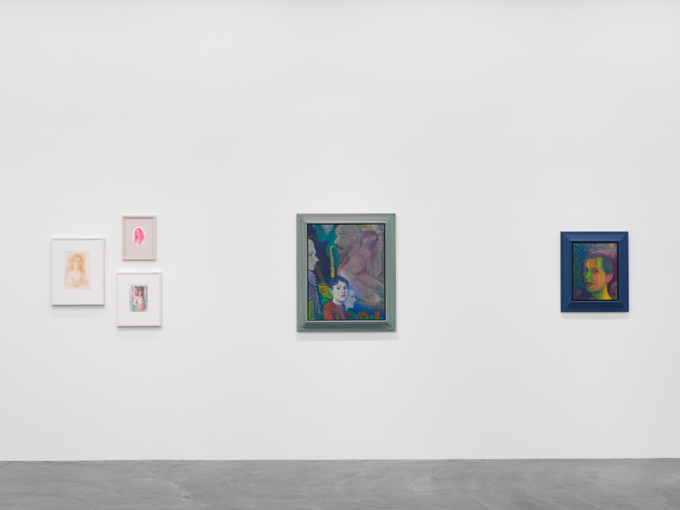Installation view of Steven Shearer paintings, drawings, and printed works exhibition