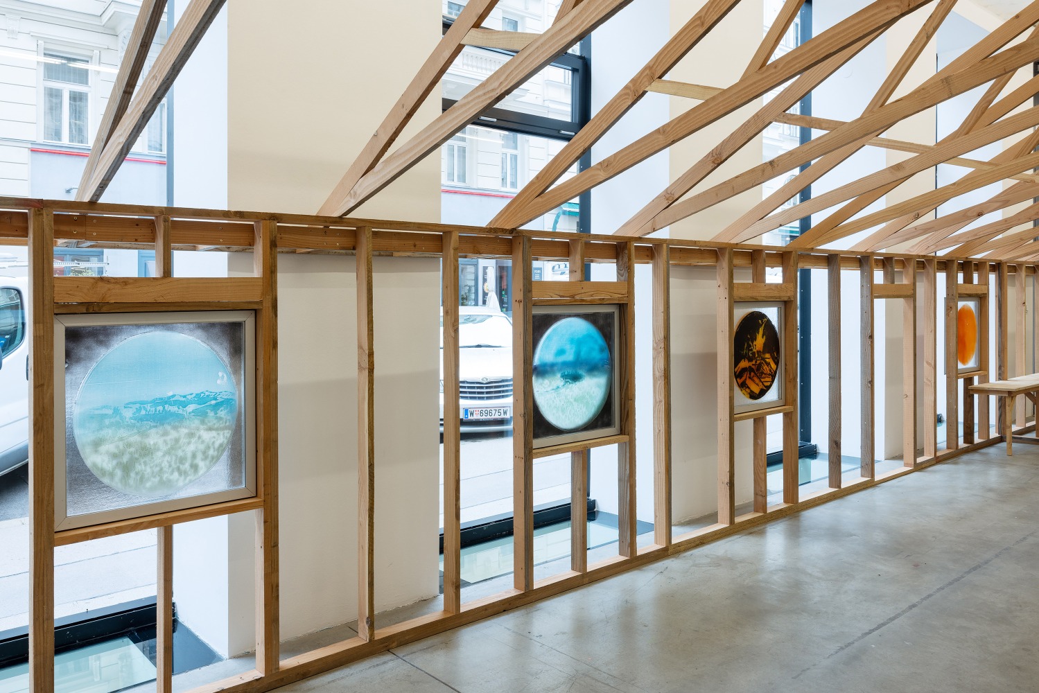 Installation view, Oscar Tuazon, Words for Water, FJK3, Vienna, 2024