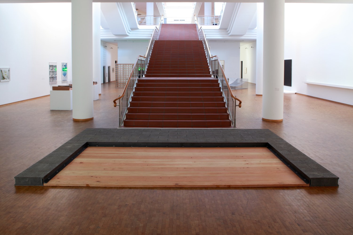 Installation view of sculpture by Oscar Tuazon